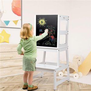 Kids Kitchen Step Stool with Chalkboard, Removable Step Stool, White